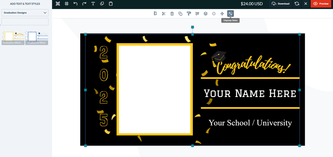 Graduation Banner Template Design for a Custom Vinyl Banner 4ftx2ft