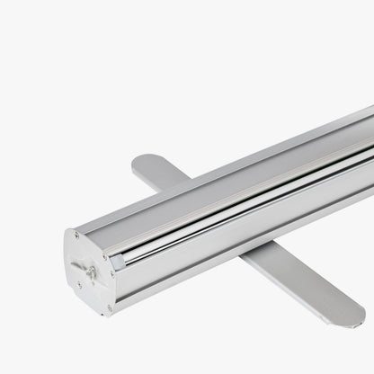 Retractable banner stand aluminum base, portable roll-up display hardware for pop up custom banners and trade show signage.