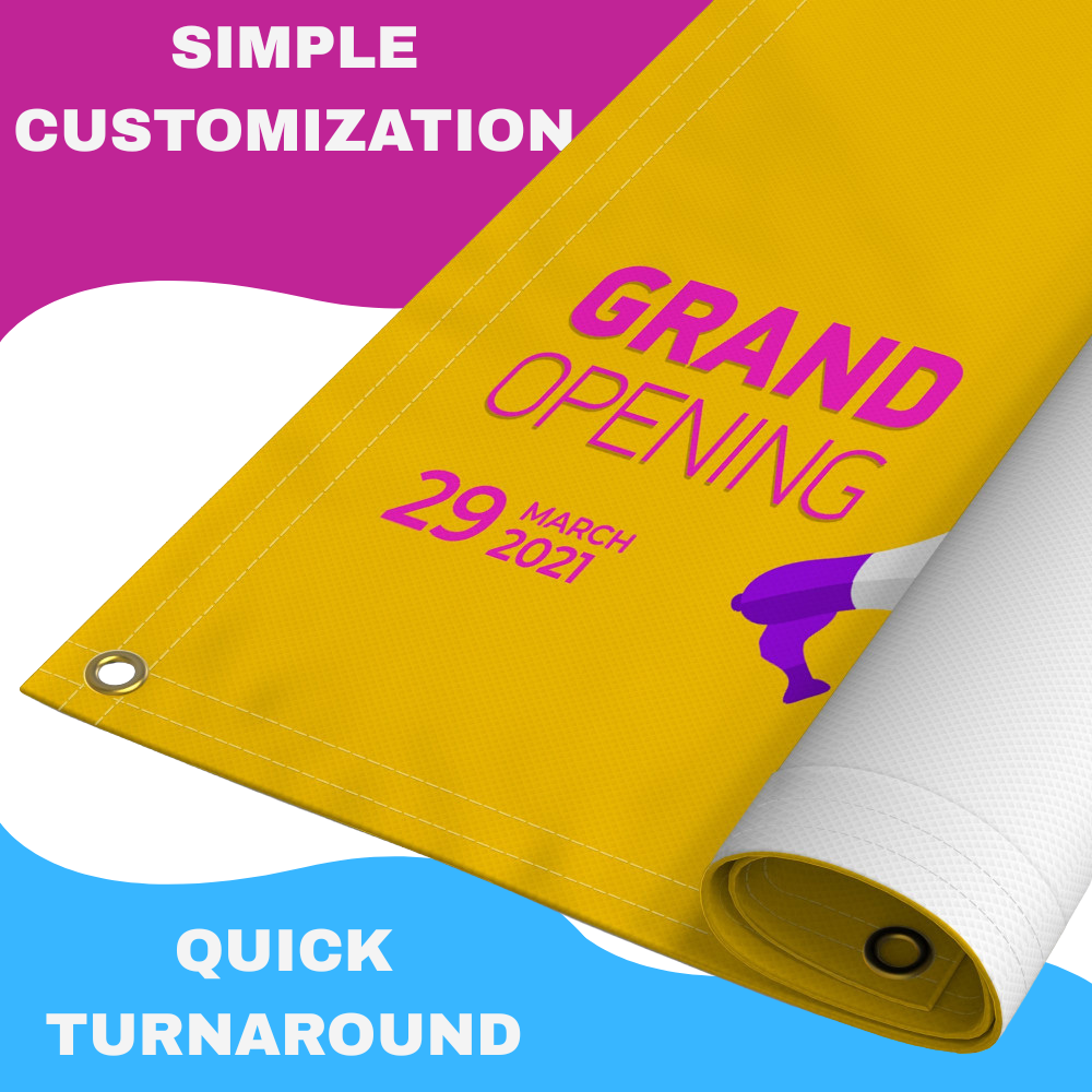 Yellow Custom Banner for Grand Opening, Order Vinyl Banner Quick Turnaround