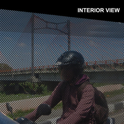 Interior view through perforated window film, showing one-way visibility from inside while maintaining privacy and natural light.