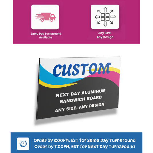 Custom Aluminum Sandwich Board Sign customizable for Any Size and Any Design