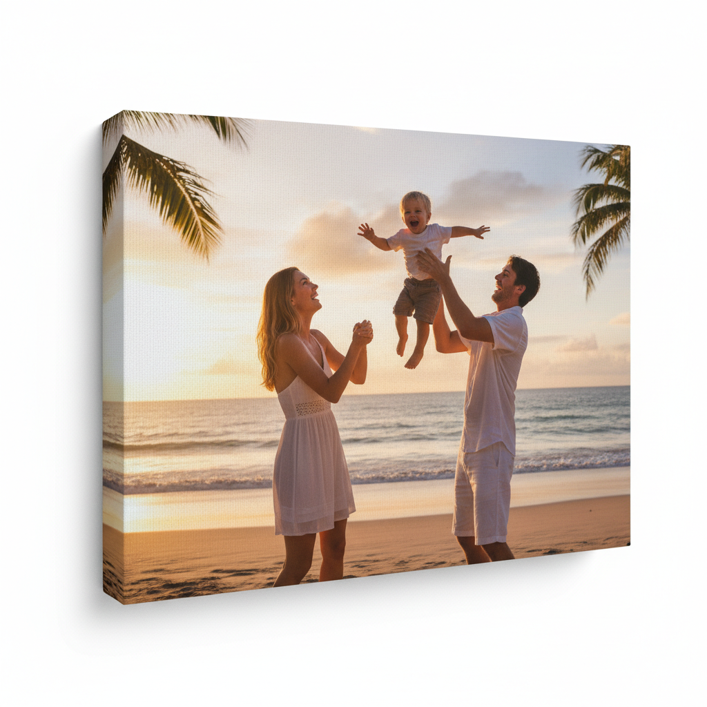 Personalized Canvas of a Photo of a couple with their son