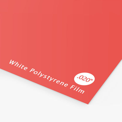0.020 inch white polystyrene film sheet, durable and flexible styrene plastic for indoor signs and displays.