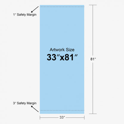 33x81 inch retractable banner stand size template with artwork area and safety margins, print design guide for roll-up banners.